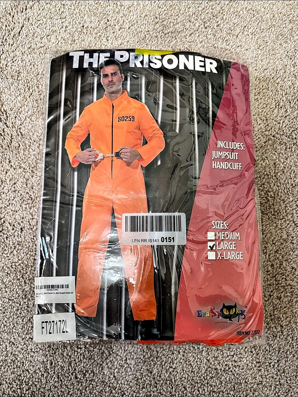 EraSpooky Men Prisoner Costume Halloween Orange Jumpsuit Orange & Black Men's